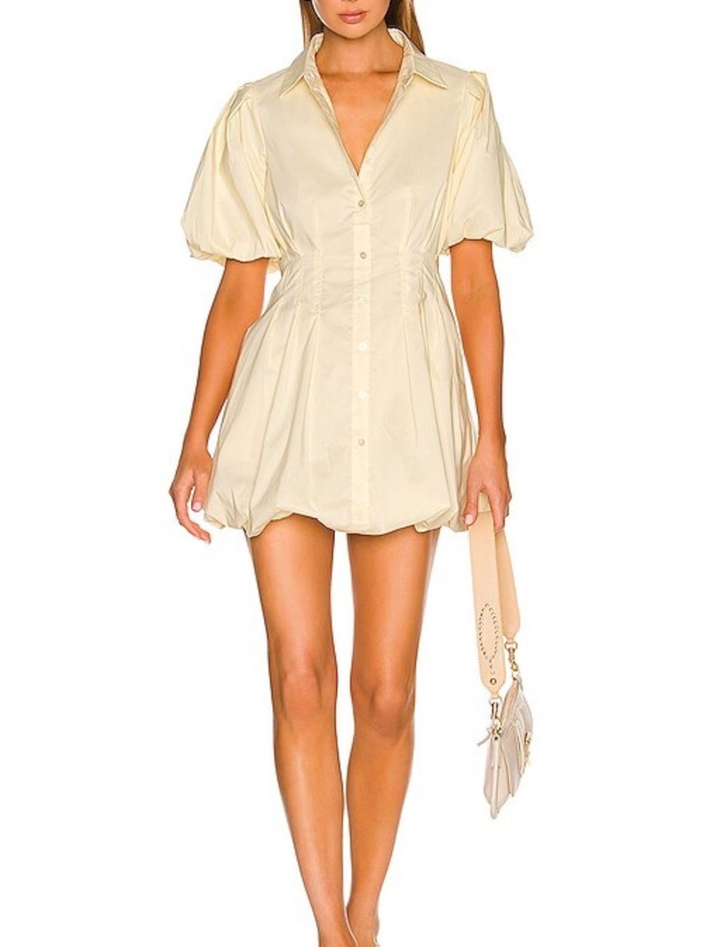 Simkhai Cleo Balloon Pintuck Buttercream Mini Dress